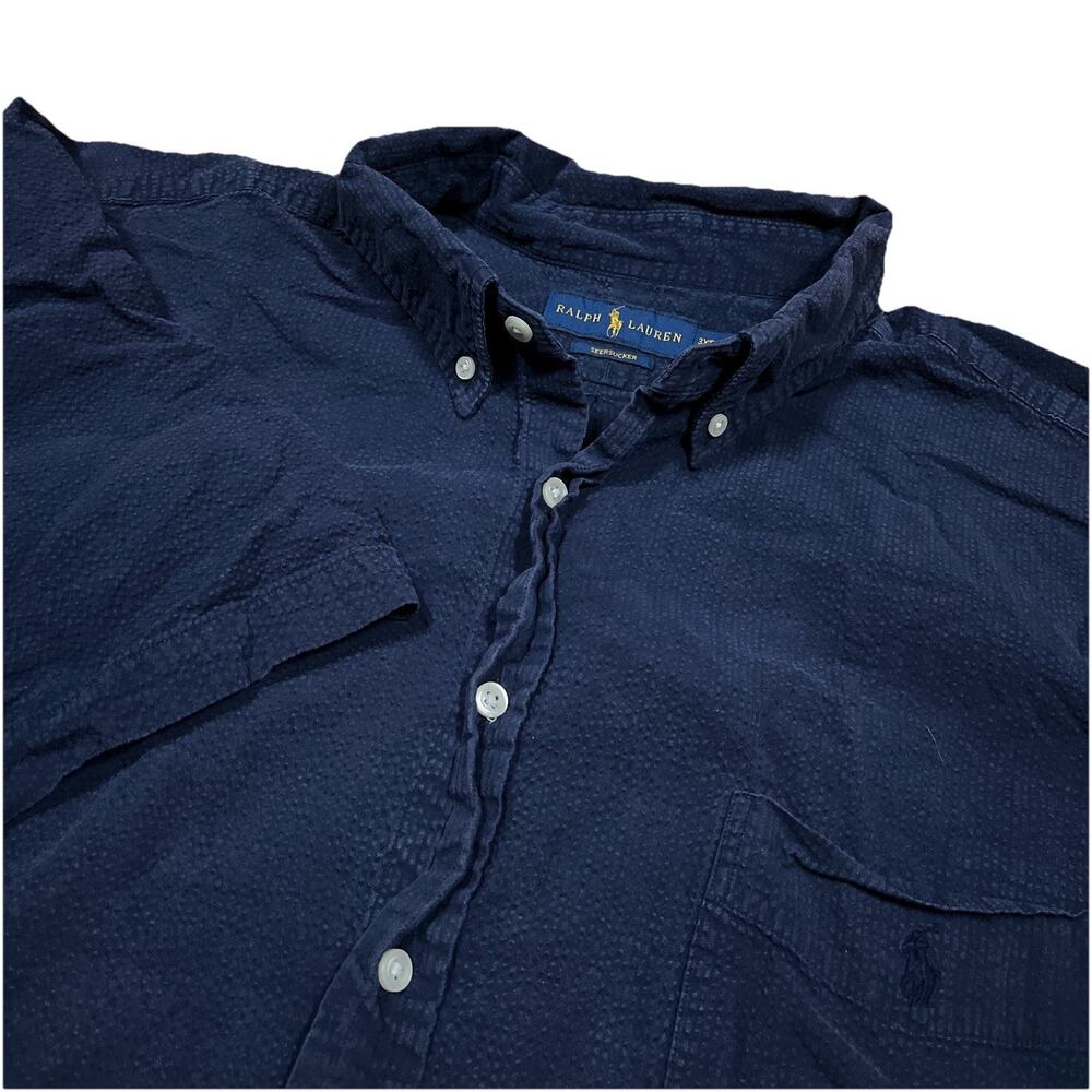 Polo Ralph Lauren Size 3XB Button Down Shirt Blue Seersucker Pony Casual